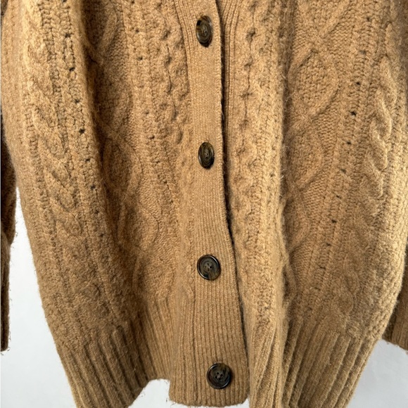 J. Crew Cable Knit Stretch Merino Wool Cardigan Sweater in Brown Size Medium - Picture 3 of 9